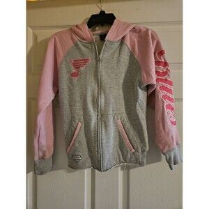 Girls Youth Large 14 St Louis Blues Hooded Jacket Pink Gray Zippered STL Hockey